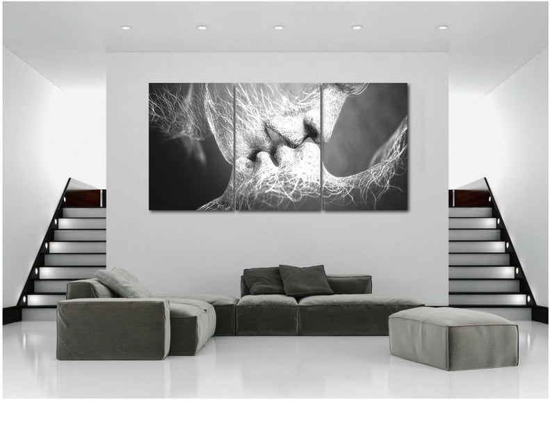 Black & White Love Kiss abstract art on canvas painting